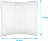 A white quilted pillow is shown with dimensions indicated by blue lines and text. Produktbild-Vorschau