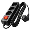 A black power strip with a red illuminated switch and a coiled black power cord with a European plug. Podgląd zdjęcia produktu