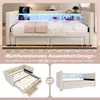 A multi-functional pull-out bed with LED lighting and storage drawers, shown in both assembled and disassembled states. Podgląd zdjęcia produktu