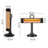 Two views of a black infrared heater with dimensions indicated. Anteprima dell’immagine prodotto