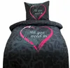 Bettwäsche 135x200 + 80x80 cm schwarz pink Herz Love mit Produktbild-Vorschau 3