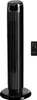 A black tower fan and its remote control are shown against a white background. Náhled obrázku produktu