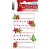 A sheet of Christmas-themed stickers featuring trees, stars, and a reindeer, with blank spaces for personalization. Anteprima dell’immagine prodotto