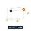 A diagram of a battery with dimensions and polarity markings. Produktbild-Vorschau