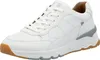 A white leather sneaker with brown and gray accents is shown against a white background. Produktbild-Vorschau