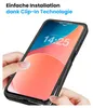 Hands are shown holding a smartphone with a black protective case, demonstrating its installation. Produktbild-Vorschau
