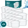 A large group of white water filter cartridges are arranged in rows, with a package of the same cartridges in the background. Náhled obrázku produktu