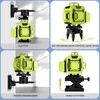 A collage of four images showing a green laser level with different mounting accessories. Produktbild-Vorschau