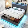 A modern bed with LED lighting and storage, set up in a bedroom. Produktbild-Vorschau