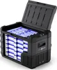 A black electric cooler box with its lid open, filled with cylindrical batteries. The batteries are illuminated with blue light. Anteprima dell’immagine prodotto