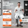 A man is sitting on a toilet, reading a magazine, with a toilet safety frame around him. The image highlights product features with text overlays and inset images. Anteprima dell’immagine prodotto