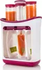 A baby food squeeze station with reusable pouches and jars filled with orange puree. Produktbild-Vorschau