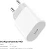 A white USB-C power adapter with technical specifications listed below. Produktbild-Vorschau