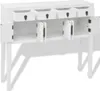 A white wooden sideboard with four drawers and two cabinet doors, all open, against a white background. The sideboard has a Chinese-inspired style with decorative metal hardware on the drawers and cabinet doors. Náhled obrázku produktu