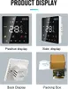 A collage of four images showing a smart thermostat from different angles and its packaging. Produktbild-Vorschau
