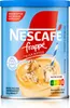 A can of Nescafé frappé instant coffee mix with a glass of iced coffee. Produktbild-Vorschau
