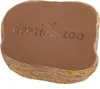 A close-up view of a brown, rock-like feeding dish with the brand name 'REPTI ZOO' embossed on it. Produktbild-Vorschau