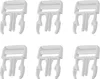 Six white plastic clips are arranged in two rows of three on a white background. Produktbild-Vorschau