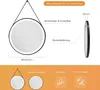 Diagrams and text illustrating the features and dimensions of a round LED mirror. Anteprima dell’immagine prodotto