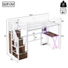A diagram showing the dimensions of a loft bed with a desk and storage stairs. Anteprima dell’immagine prodotto
