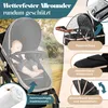 A baby is sleeping in a stroller, with various accessories and features highlighted around the image. Produktbild-Vorschau