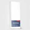 A white folded sheet of fabric, likely a bedsheet, is presented upright against a light gray background. A dark blue label with white text is affixed to the lower portion of the product. Produktbild-Vorschau