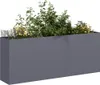 A long, rectangular planter filled with various plants, including tall green foliage and smaller yellow and purple flowers. Produktbild-Vorschau