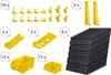 A collection of yellow and black tool organizer components laid out on a white background. Voir les images du produit