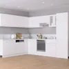 A modern, white modular kitchen with cabinets and appliances. Voir les images du produit