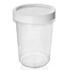 A clear, studio shot of a transparent plastic food container with a white lid, isolated on a white background. Produktbild-Vorschau