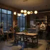 A dimly lit cafe with a modern chandelier, people sitting at tables and a barista behind the counter. Náhľad obrázku produktu