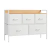 A white and wood dresser with five drawers against a white background. Produktbild-Vorschau