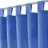 A close-up view of blue curtains hanging from a rod. Produktbild-Vorschau