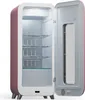 An open, empty mini-fridge with shelves. Produktbild-Vorschau