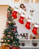 A girl and a dog on a staircase decorated with Christmas stockings and a Christmas tree. Podgląd zdjęcia produktu