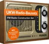 A close-up marketing image of a vintage-style FM radio construction set, featuring text overlays and product details. Podgląd zdjęcia produktu