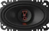 A close-up studio shot of a black oval car speaker with orange branding. Produktbild-Vorschau