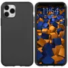 A black iPhone case is shown next to an iPhone displaying a lock screen. Produktbild-Vorschau
