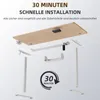 An exploded view of a desk frame and tabletop, with assembly instructions and feature highlights. Anteprima dell’immagine prodotto