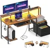 Scrivania Coleshome con cassetti e USB, 140x48cm, luce LED, Anteprima dell’immagine prodotto 1