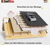 An exploded view diagram of a roof construction showing layers of insulation and roofing materials, with callouts highlighting features. Produktbild-Vorschau