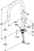 A technical drawing of a kitchen faucet with dimensions and specifications. Produktbild-Vorschau