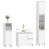 A set of three white bathroom cabinets and a sink with a gold faucet, arranged against a white background. Produktbild-Vorschau