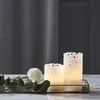LED Stumpenkerze 'Clary' - Echtwachs - Spitzenmuster - warmweiße Flamme - H: 15cm - Timer - weiß Produktbild-Vorschau