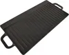 A black cast iron grill plate with raised ridges and handles on a white background. Produktbild-Vorschau