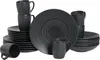 A set of black stoneware dishes and mugs are arranged on a white background. Produktbild-Vorschau
