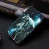 A close-up shot of a phone case with a wolf design, placed on a dark surface. Produktbild-Vorschau