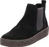 A black Chelsea boot with a thick, grey, ridged sole and grey elasticated side panels. Produktbild-Vorschau