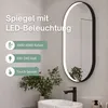 A bathroom scene featuring an oval mirror with LED lighting, a sink, and a faucet. Produktbild-Vorschau
