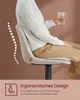 A person sitting on a bar stool, holding a glass of water. The image highlights the ergonomic design of the stool. Produktbild-Vorschau